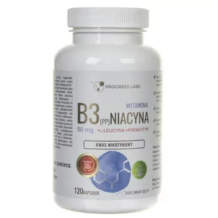 Progress Labs Progress Labs Witamina B3 PP) 50mg + L-Leucyna + Prebiotyk niacyna suplement diety 120 kapsułek - Witaminy i minerały - miniaturka - grafika 1