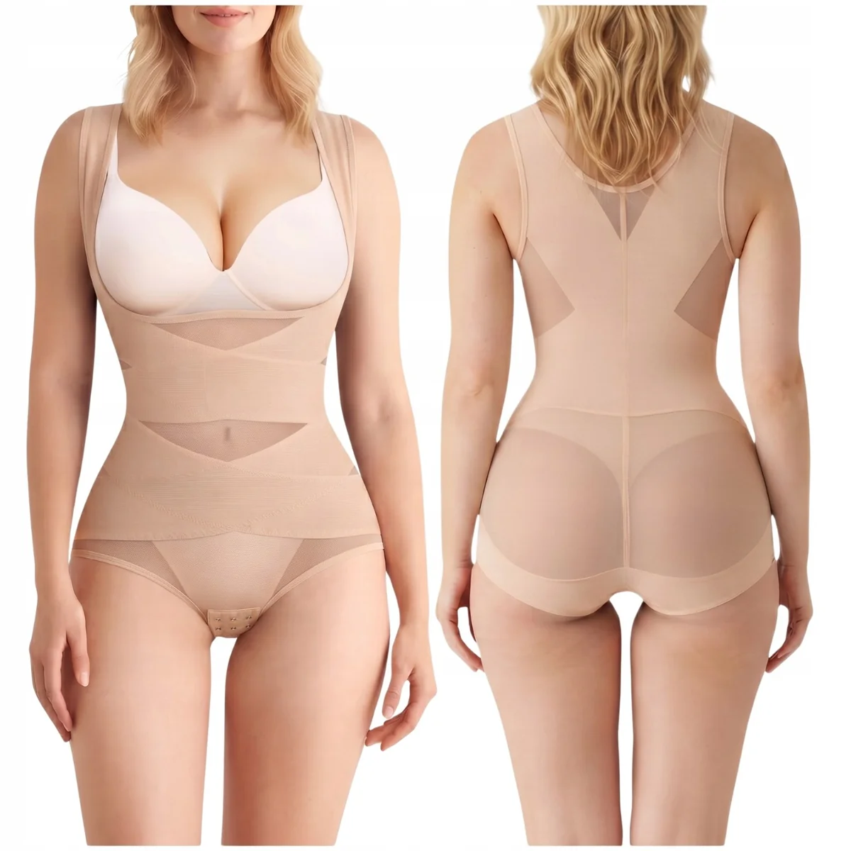 BODY DAMSKIE WYSZCZUPLAJĄCE BRZUCH TALIĘ GORSET MAJTKI MOCNO MODELUJĄCE M KOLOR BEŻOWY