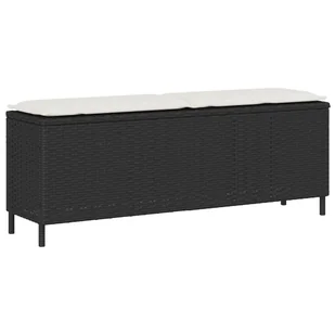 vidaXL Ławka ogrodowa z poduszką Czarna 110x30x40,5 cm Polirattan - Ławki ogrodowe - miniaturka - grafika 1