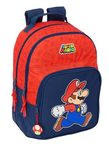 SUPER MARIO TRICK - Plecak szkolny dla dzieci w różnym wieku, wygodny i wszechstronny, jakość i wytrzymałość, 32 x 15 x 42 cm, ciemnoniebieski/czerwony, M, Casual