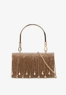 Torebki damskie - Złota Torebka Kopertówka z Rączką i Łańcuszkiem Zdobiona Cyrkoniami Fesalessa - miniaturka - grafika 1