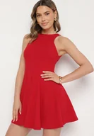 Sukienki - Czerwona Rozkloszowana Sukienka z Wiskozą Milenissa - miniaturka - grafika 1