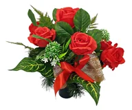 Sztuczne kwiaty - CZERWONE RÓŻE NA CMENTARZ STROIK WKŁAD BUKIET DO WAZONU KWIATY - miniaturka - grafika 1