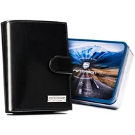 Portfele - Męski skórzany portfel Peterson z ochroną RFID elegancka portmonetka na zatrzask, czarny - miniaturka - grafika 1