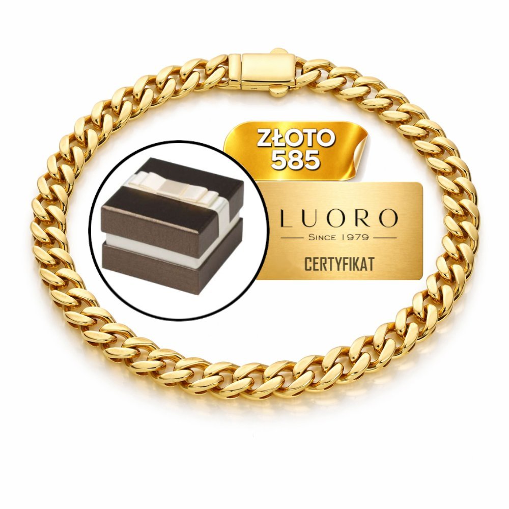 BRANSOLETKA ZŁOTA 585 14K SPLOT MONACO DIAMENTOWANA 19,5 CM ELEGANCKA