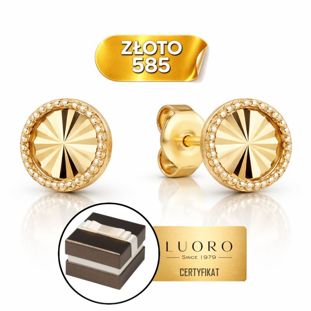 KOLCZYKI ZŁOTE 585 14K KÓŁECZKA DIAMENTOWANE SZTYFT 0,7 CM ELEGANCKIE