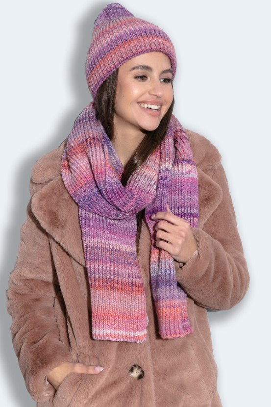 Czapka i szalik F1531 Różowy UNI r.UNIWERSALNY