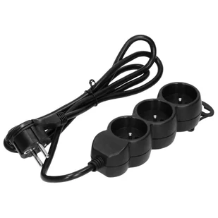 Przedłużacz 3-krotny 2P+Z, 3m H05VV-F 3x1,5mm2, Imax=16A, płaska wtyczka, czarny - Listwy zasilające - miniaturka - grafika 1