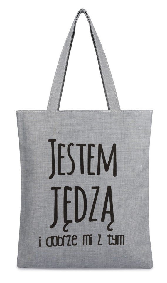 Torba na zakupy JESTEM JĘDZĄ I DOBRZE MI Z TYM z nadrukiem na zamek TA-58 szary