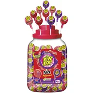 Gumy do żucia, lizaki, dropsy - LIZAK PIN POP MIX ASSORTED 18G 100szt, OWOCOWE Z GUMĄ W ŚRODKU - miniaturka - grafika 1