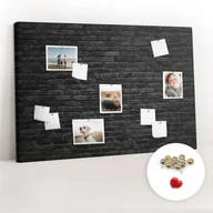 Tablice i flipcharty - Organizer na ścianę XXL, Tablica Korkowa 120x80 cm - Ciemna ściana cegły + Pinezki - miniaturka - grafika 1