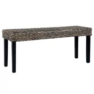 Ławki do przedpokoju - vidaXL vidaXL Ławka, 110 cm, czarna, rattan kubu i lite drewno mango - miniaturka - grafika 1