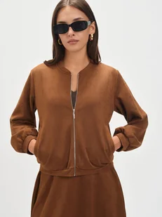 Ciemnobeżowy żakiet w stylu bomber - Marynarki i żakiety damskie - miniaturka - grafika 1