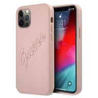 Etui i futerały do telefonów - Guess Saffiano Vintage Script etui na iPhone 12 / 12 PRO różowe GUE001230 - miniaturka - grafika 1