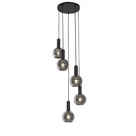 Lampy sufitowe - QAZQA Lampa wisząca Art Deco czarna z dymionym szkłem okrągła 5-punktowa - Josje - miniaturka - grafika 1