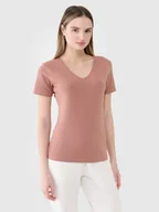 Koszulki i topy damskie - 4F T-shirt slim gładki damski - brązowy XS - miniaturka - grafika 1