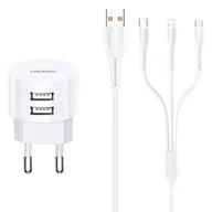 Ładowarki do telefonów - Ładowarka Sieciowa Usams T20 z kablem Usb 3w1 2.1A - miniaturka - grafika 1