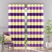 Zasłony - Zasłona gotowa uszyta na taśmie PASY fiolet-krem 160x250cm - miniaturka - grafika 1