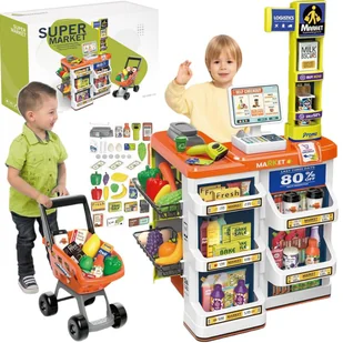 Duży Supermarket sklep dla dzieci stragan kasa waga koszyk wózek dzwieki - Zabawy w naśladowanie dorosłych - miniaturka - grafika 1