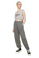 Spodnie damskie - Trendyol Anthracyt Ribs Szczegółowe luźne Jogger Dzianiny Koniec Tracksuit spodnie damskie, Anthracyt, XS - miniaturka - grafika 1