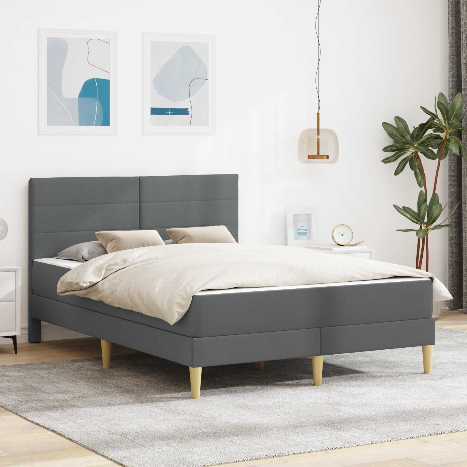 vidaXL vidaXL Ramka łóżka Ciemnoszary 140 x 200 cm Poliester