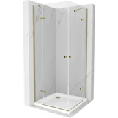 Kabiny prysznicowe - Mexen Roma Duo kabina prysznicowa uchylna 90x90 cm, transparent, złota + brodzik Flat - miniaturka - grafika 1
