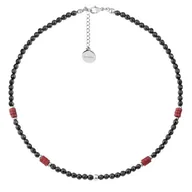 Naszyjniki - Czarne koraliki fasetowanego onyksu czerwony koral naszyjnik stalowy - Manoki - miniaturka - grafika 1
