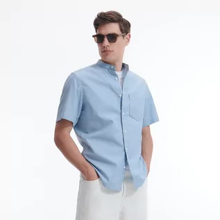 Koszule męskie - Reserved Gładka koszula z krótkim rękawem - Niebieski - grafika 1