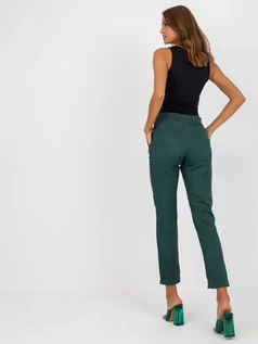 Spodnie damskie - Spodnie z materiału ciemny zielony elegancki klasyczny materiałowe nogawka prosta - grafika 1