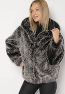 Kurtki damskie - Szara Futrzana Kurtka z Nieodpinanym Kapturem Lanellea - miniaturka - grafika 1