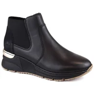 Buty sportowe damskie - Skórzane botki na koturnie Rieker W RKR626 (kolor Czarny, rozmiar 38) - miniaturka - grafika 1