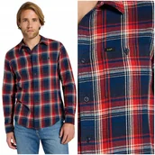 Koszule męskie - Lee LEESURE SHIRT bawełniana czerwono granatowa koszula w kratę REGULAR XXL - miniaturka - grafika 1