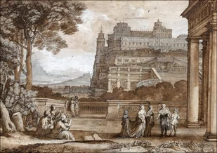 Queen Esther Approaching the Palace of Ahasuerus, Claude Lorrain - plakat Wymiar do wyboru: 40x30 cm - Plakaty - miniaturka - grafika 1