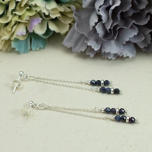 Szafiry i srebro 925 - długie delikatne klasyczne kolczyki - Kolczyki - miniaturka - grafika 1