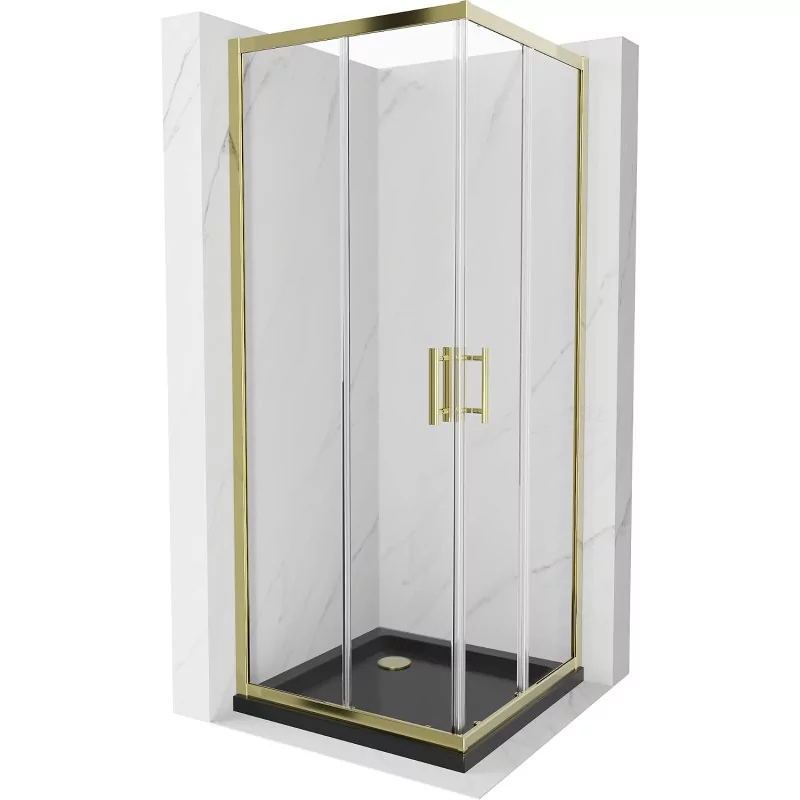 Mexen Rio kabina prysznicowa kwadratowa 70x70 cm, transparent, złota + brodzik Flat, czarny