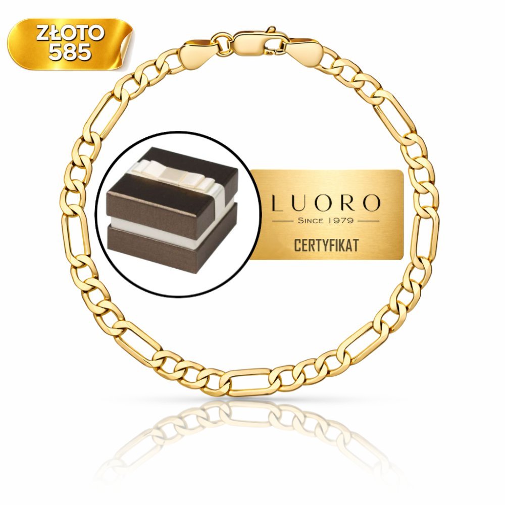BRANSOLETKA ZŁOTA 585 14K SPLOT FIGARO ŻÓŁTE ZŁOTO 21 CM ELEGANCKA