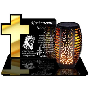 ZNICZ SOLARNY LED WIECZNY PODSTAWKA NA CMENTARZ GRÓB Krzyż EFEKT PŁOMIENIA DLA TATY - Lampiony i znicze - miniaturka - grafika 1