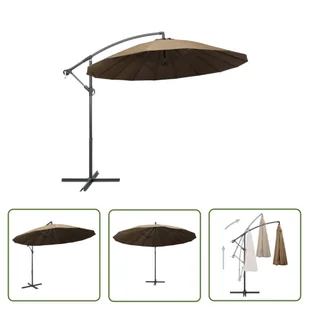 The Living Store Wiszący parasol ogrodowy - taupe - 3 m - słupek aluminiowy - Parasol - Parasole ogrodowe - miniaturka - grafika 1