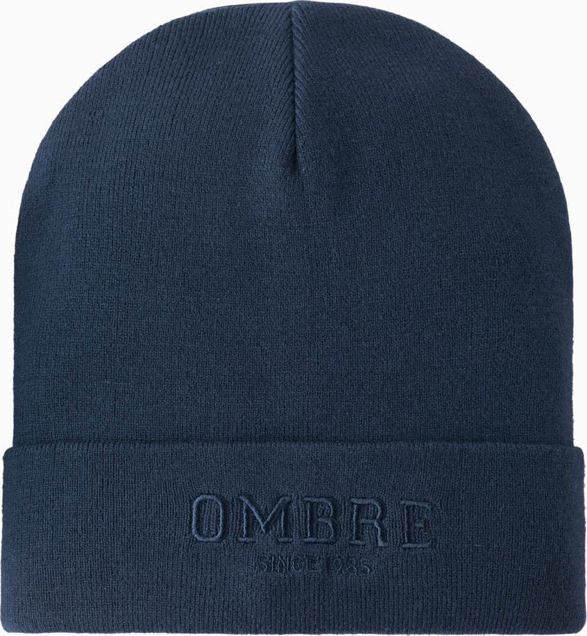 Męska czapka dzianinowa beanie z haftowanym napisem granatowa V3 OM-ACWH-0120