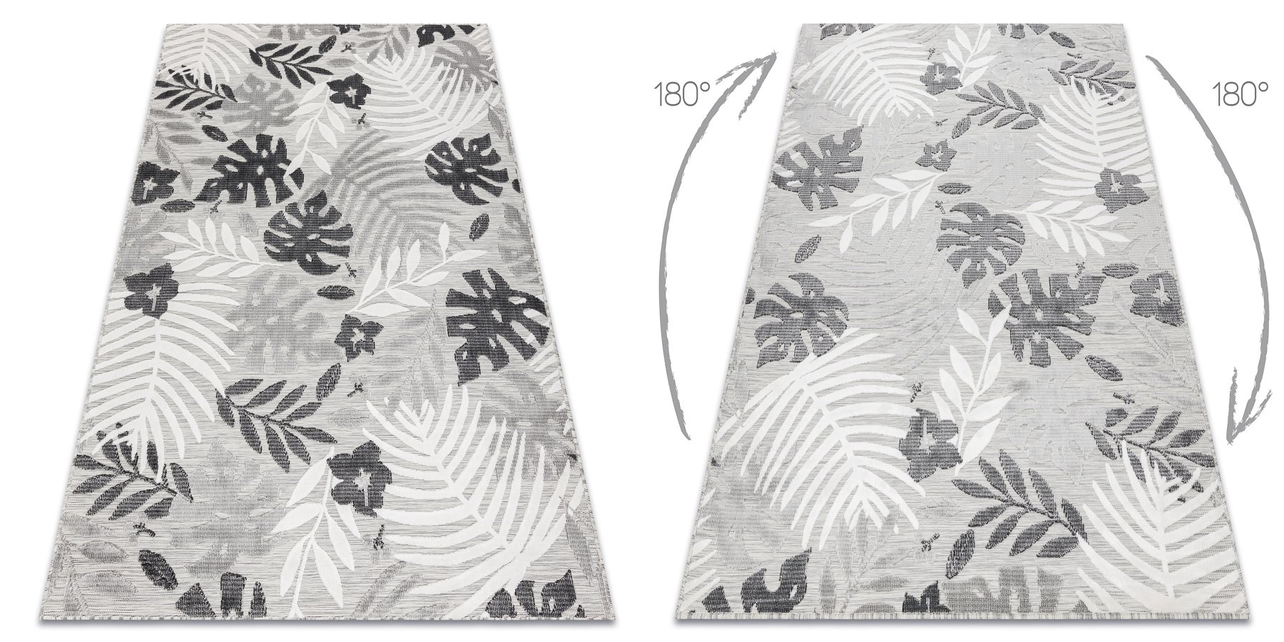 Dywan Strukturalny BOTANIC 65245 Liście Monstera płasko tkany, na balkon, taras - szary 117x170 cm