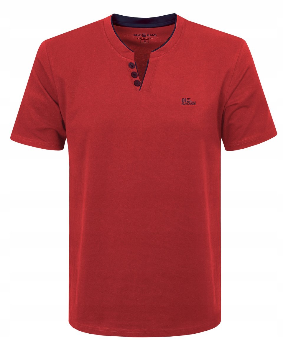 T-SHIRT Męski Koszulka w Serek CZERWONA Bawełniana SOLDER M Pako Jeans
