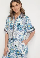 Koszule damskie - Niebieska Koszula z Wiskozy w Kwiatowy Wzór Milineira - miniaturka - grafika 1