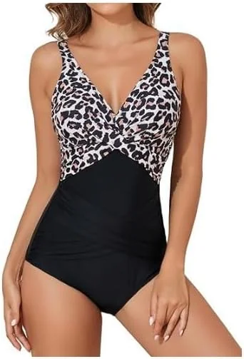 KOSTIUM KĄPIELOWY JEDNOCZĘŚCIOWY DAMSKI PANTERKA SEXY PUSH UP V-NECK