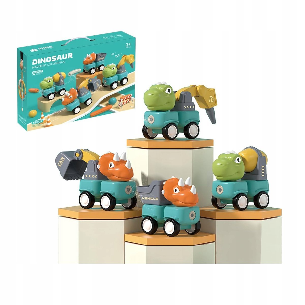 Lokomotywa Magnetyczna Samochodziki Dinozaury 58 El.