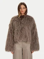 Płaszcze damskie - Eleh Futro Grigio Fango EFW250306 Brązowy Regular Fit - miniaturka - grafika 1