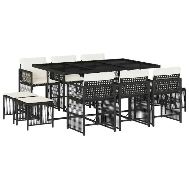 Zestaw mebli ogrodowych czarny rattan PE, stół 165x106x73 cm, krzesła 50