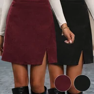 Spódnice - TEMU Damska spódnica z sztruksu w jednolitym kolorze - Prosty, modny design, idealna na co dzień, jesień/, strój codzienny, styl na każdy dzień, - miniaturka - grafika 1