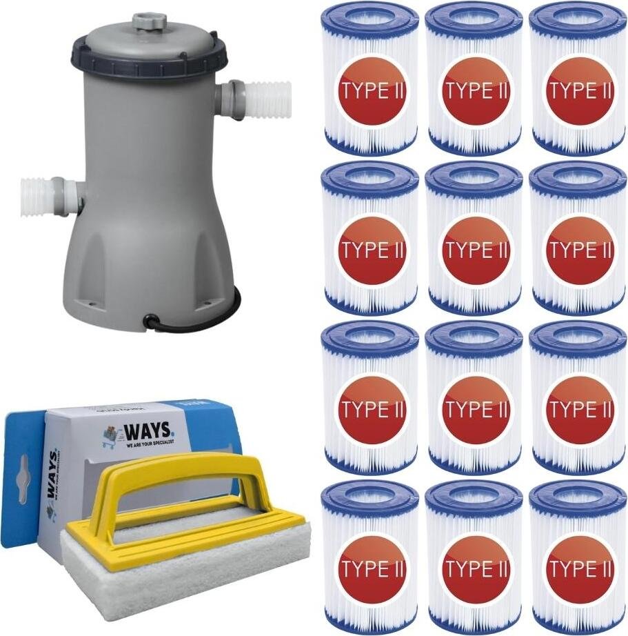 WAYS - Pielęgnacja basenu - Pompa filtrująca 3028 l/u i 12 filtrów typu II oraz szczotka szorująca WAYS