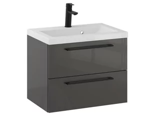 Szafka Wisząca Z Umywalką RON 60 cm - Titan Wysoki Połysk - Uchwyty Czarne Matowe - Szafki łazienkowe - miniaturka - grafika 1