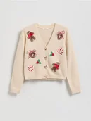 Swetry dla dziewczynek - Reserved - Świąteczny kardigan - kremowy - miniaturka - grafika 1